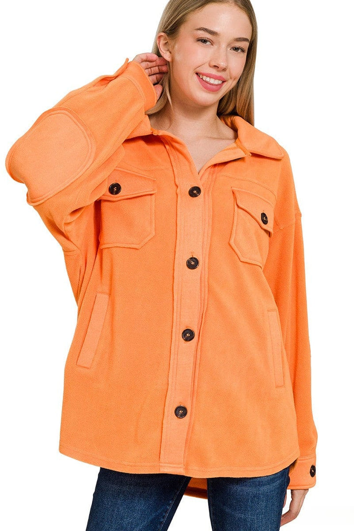 Zenana Oversized Button Up Fleece Shacket with Pockets
