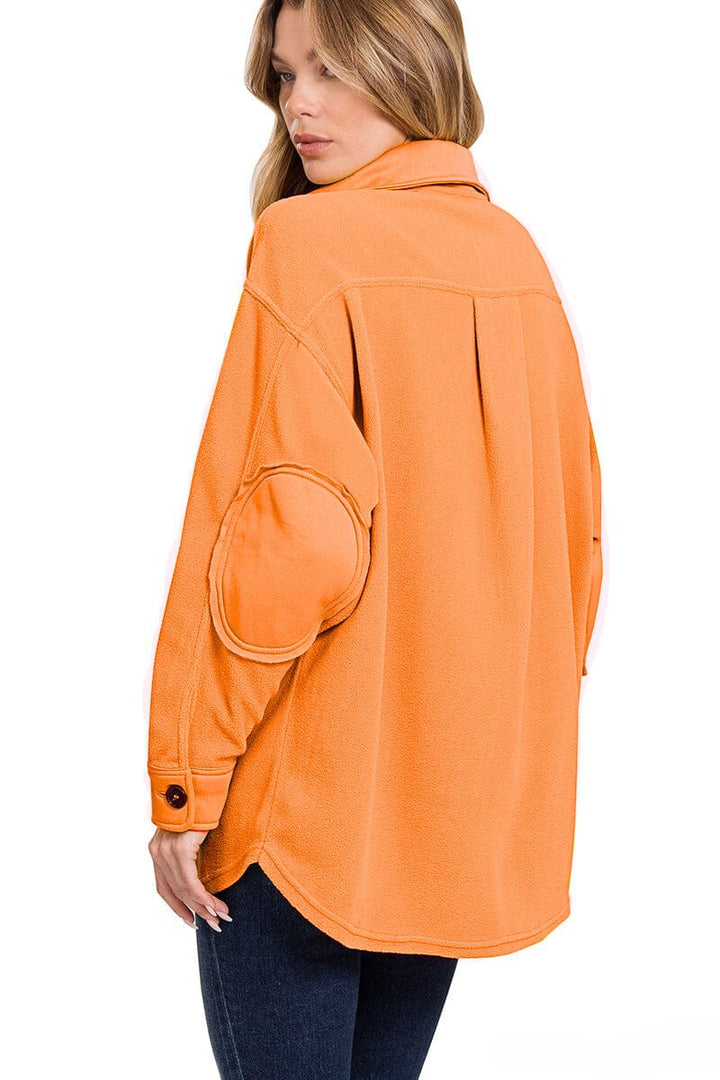 Zenana Oversized Button Up Fleece Shacket with Pockets