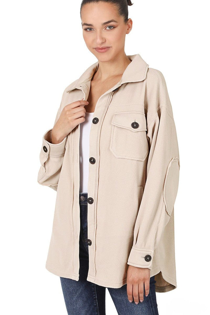Zenana Oversized Button Up Fleece Shacket with Pockets
