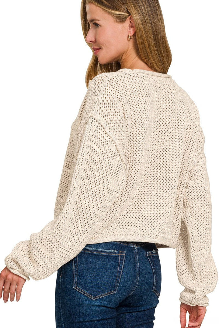 Zenana Patchy American Flag Crew Neck Rolled Edge Sweater