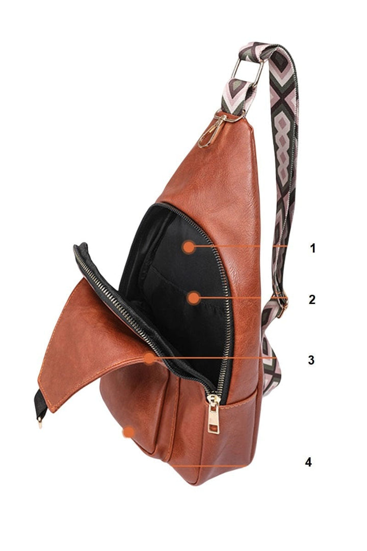 Zenana Patterned Guitar Strap Tasha Crossbody Vegan Leather Sling Bag
