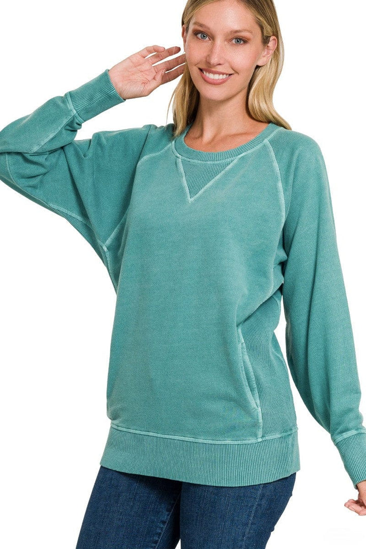 Zenana Pigment Dyed French Terry Pullover with Pockets