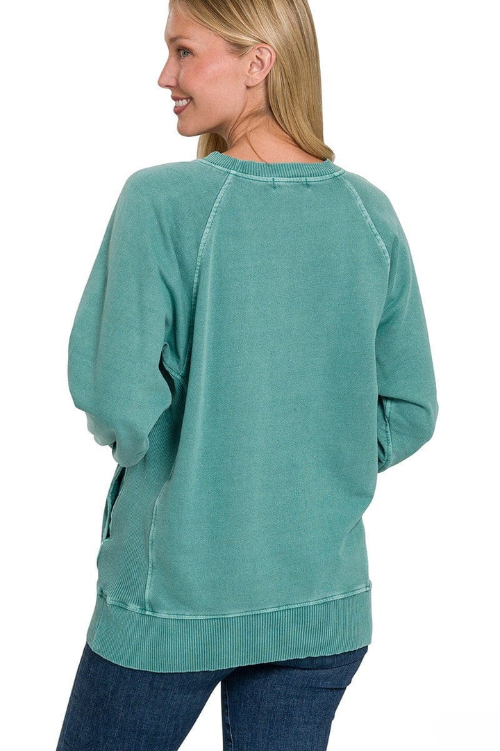 Zenana Pigment Dyed French Terry Pullover with Pockets