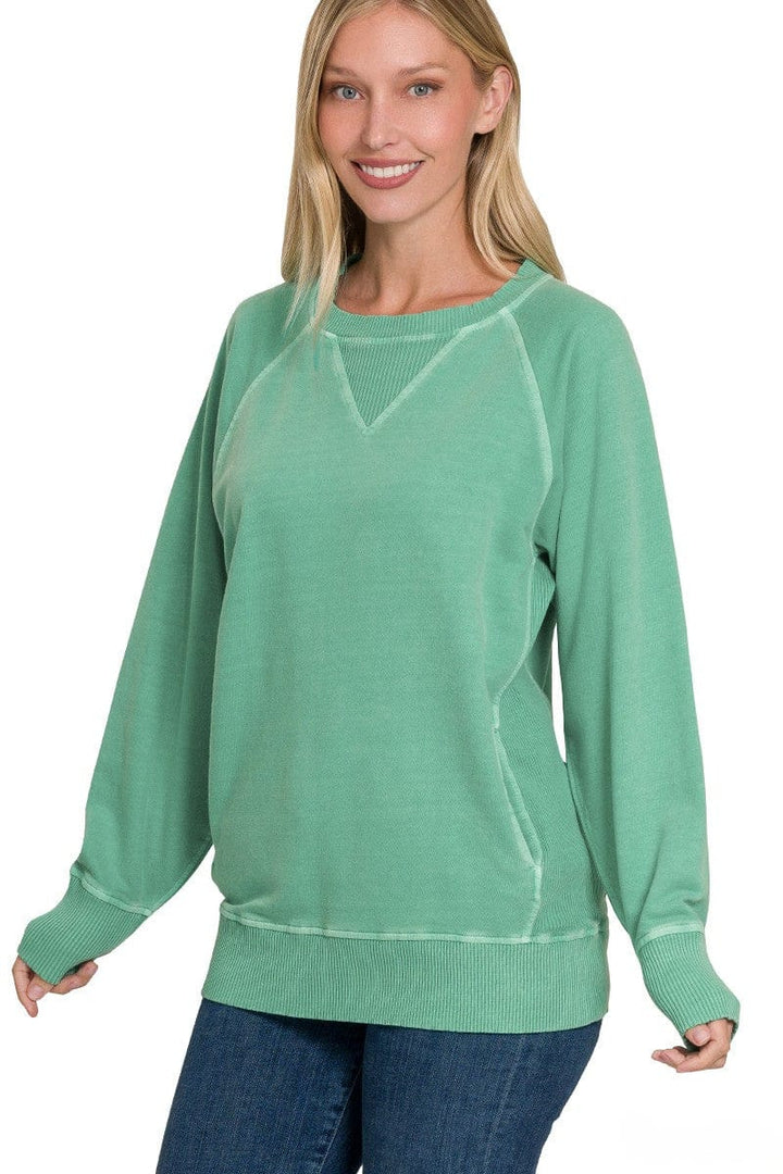 Zenana Pigment Dyed French Terry Pullover with Pockets