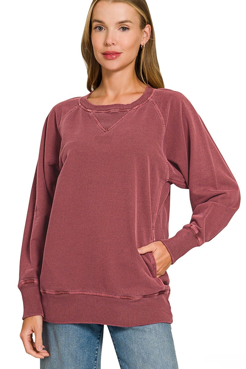 Zenana Pigment Dyed French Terry Pullover with Pockets – jfybrand