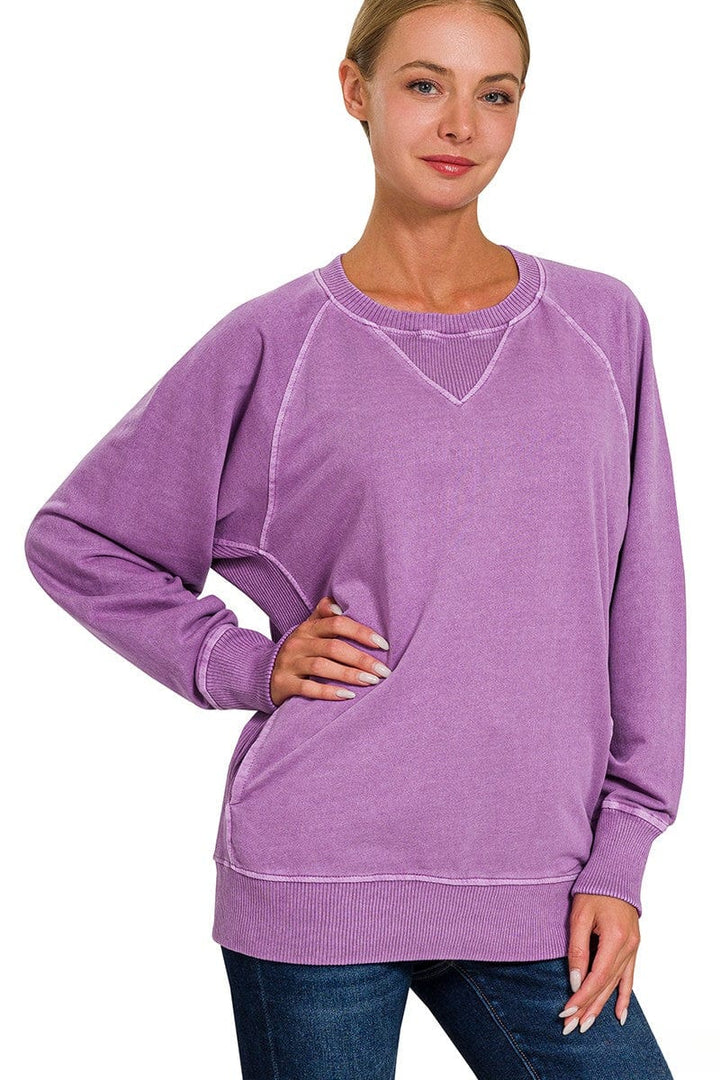 Zenana Pigment Dyed French Terry Pullover with Pockets