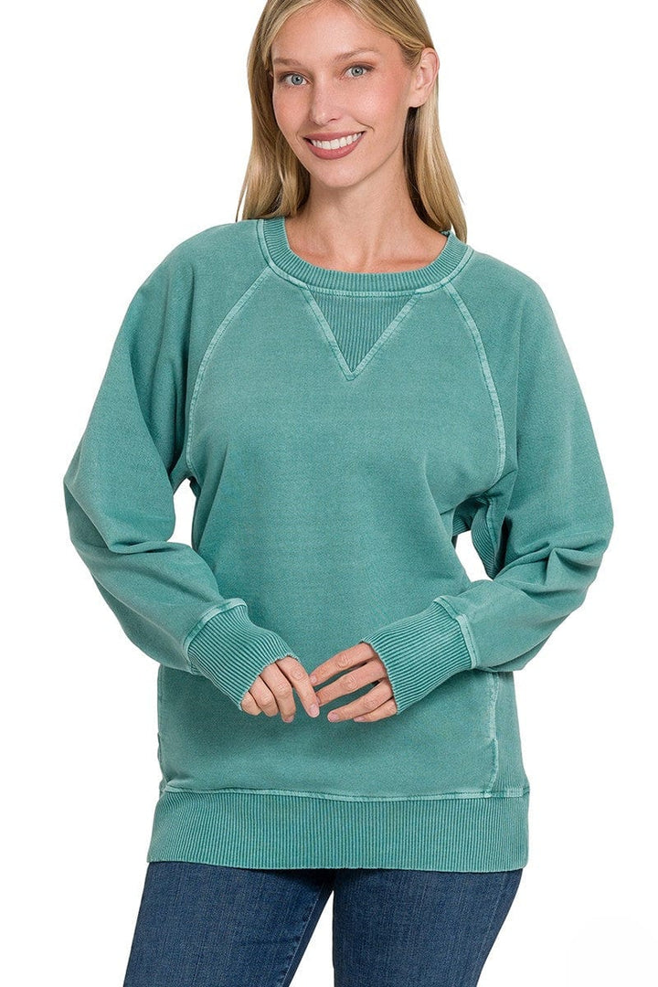 Zenana Pigment Dyed French Terry Pullover with Pockets