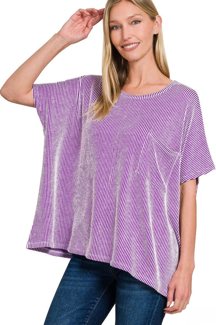 Corded Rib Zenana Pocket Front Corded Rib Oversized Short Sleeve Top – jfybrand