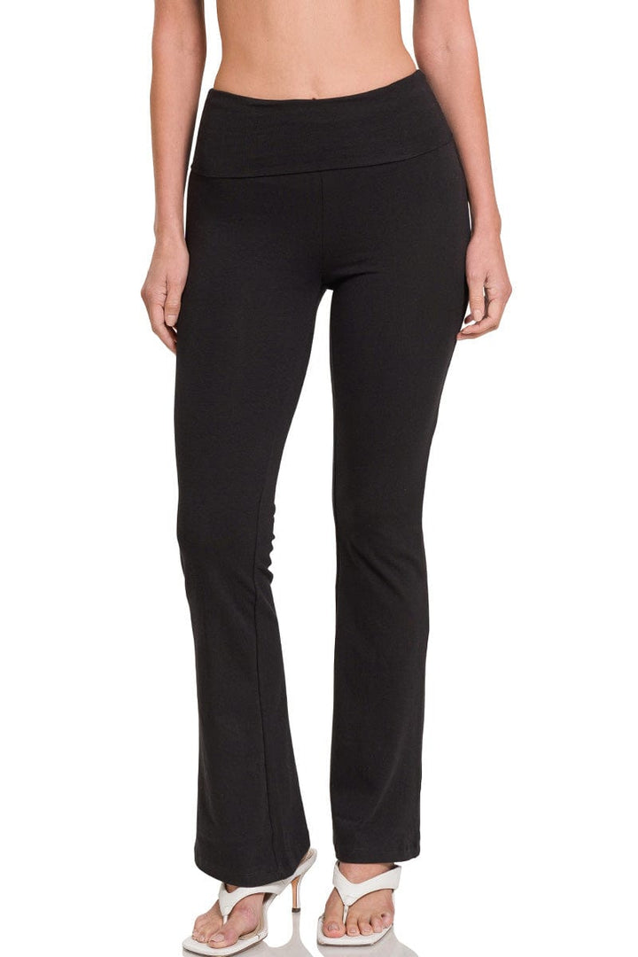 Buy Zenana Premium Cotton FOLD Over Yoga Flare Pants,Black,Small at