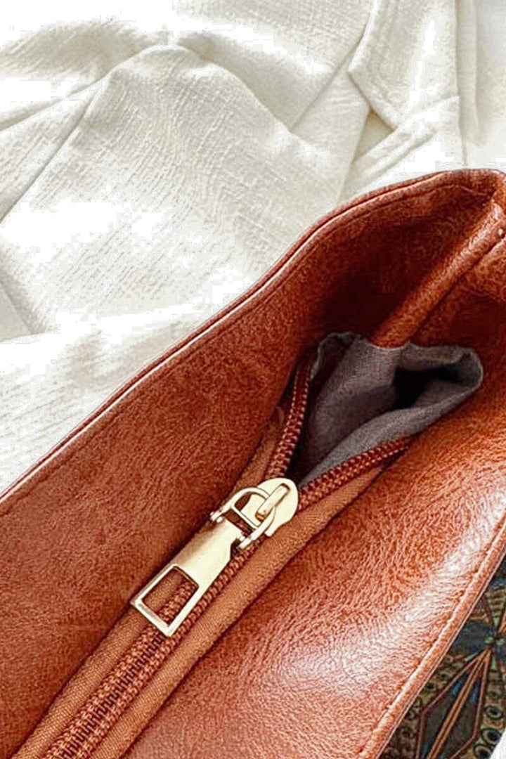 Zenana Retro Pattern Strap Vegan Leather Crossbody Shoulder Bag
