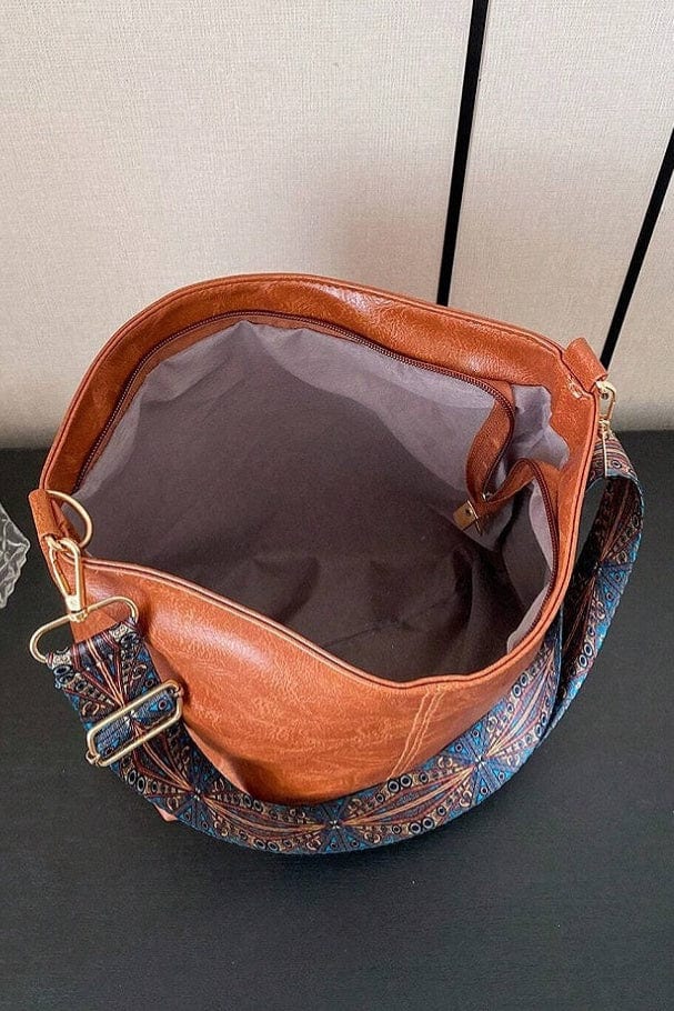 Zenana Retro Pattern Strap Vegan Leather Crossbody Shoulder Bag