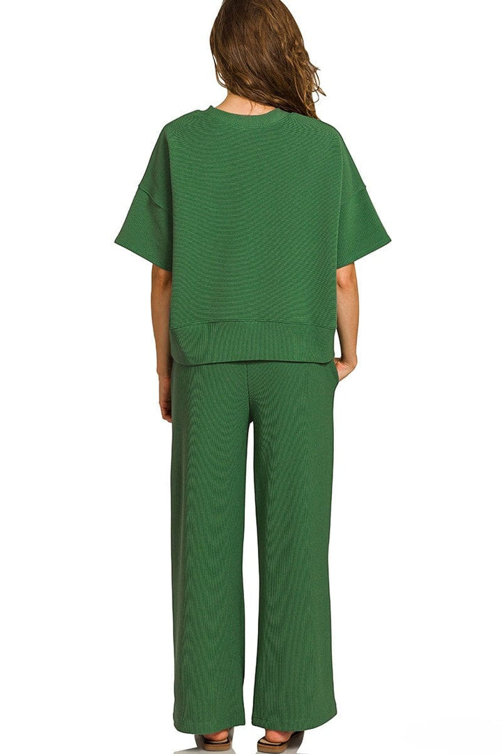 Zenana Ribbed Round Neck Short Sleeve Tee and Pants Set