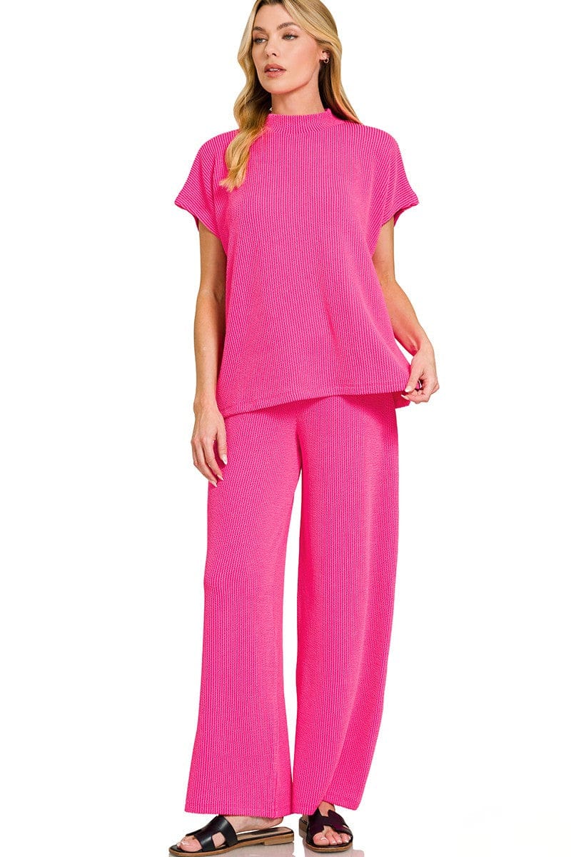 Zenana Ribbed Short Sleeve and Wide Leg Pants Set – jfybrand