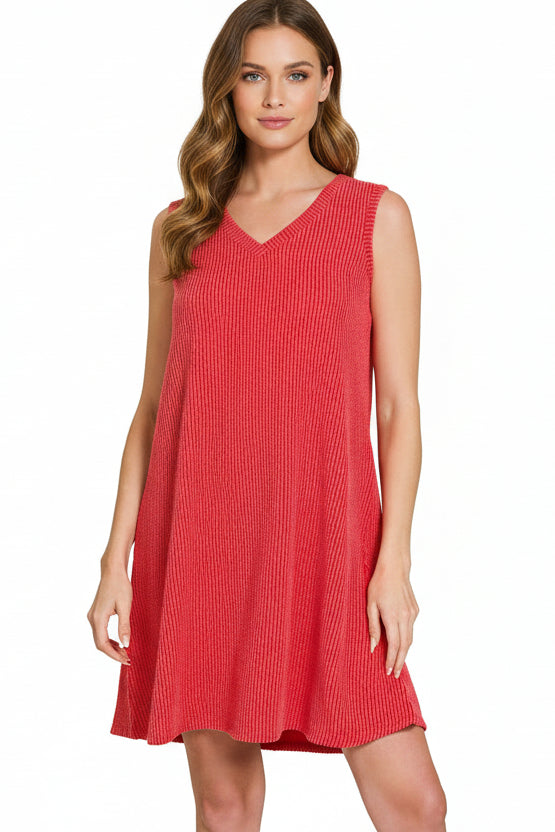 Zenana Acid Washed Mini Dress With Built-in Romper Liner main image 1