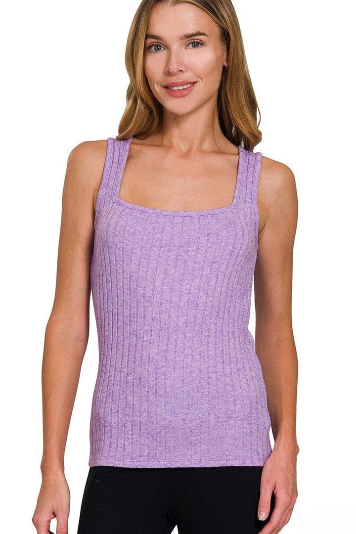 Zenana Ribbed Square Neck Sleeveless Tank Top