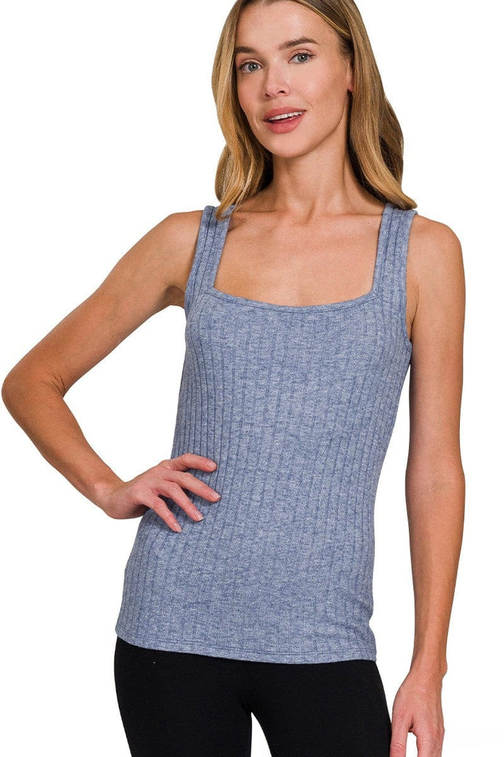 Zenana Ribbed Square Neck Sleeveless Tank Top