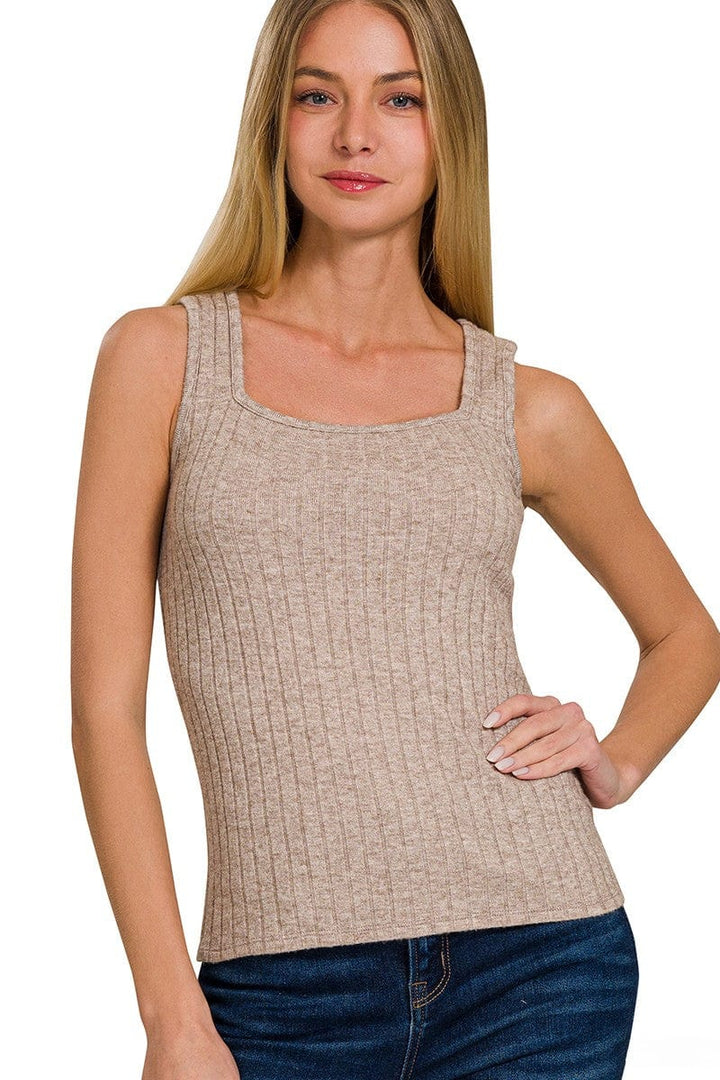 Zenana Ribbed Square Neck Sleeveless Tank Top