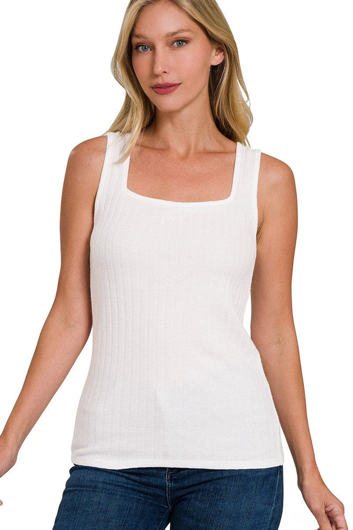 Zenana Ribbed Square Neck Sleeveless Tank Top