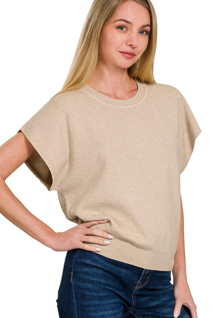 Zenana Round Neck Short Lightweight Dolman Sleeve Sweater