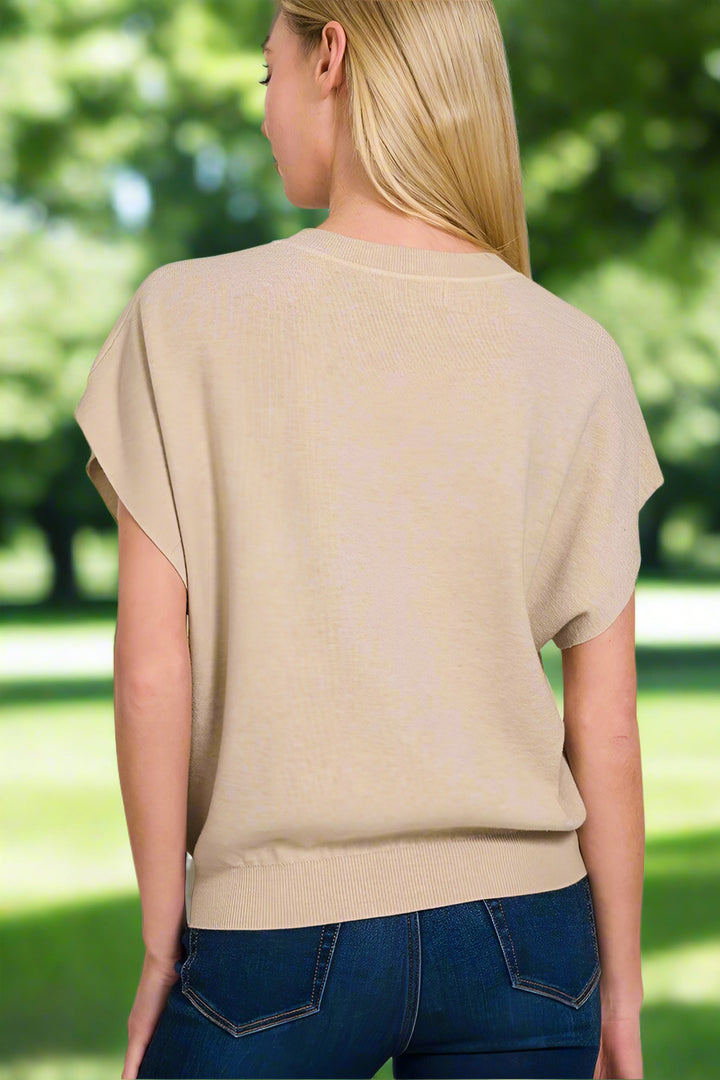 Zenana Round Neck Short Lightweight Dolman Sleeve Sweater