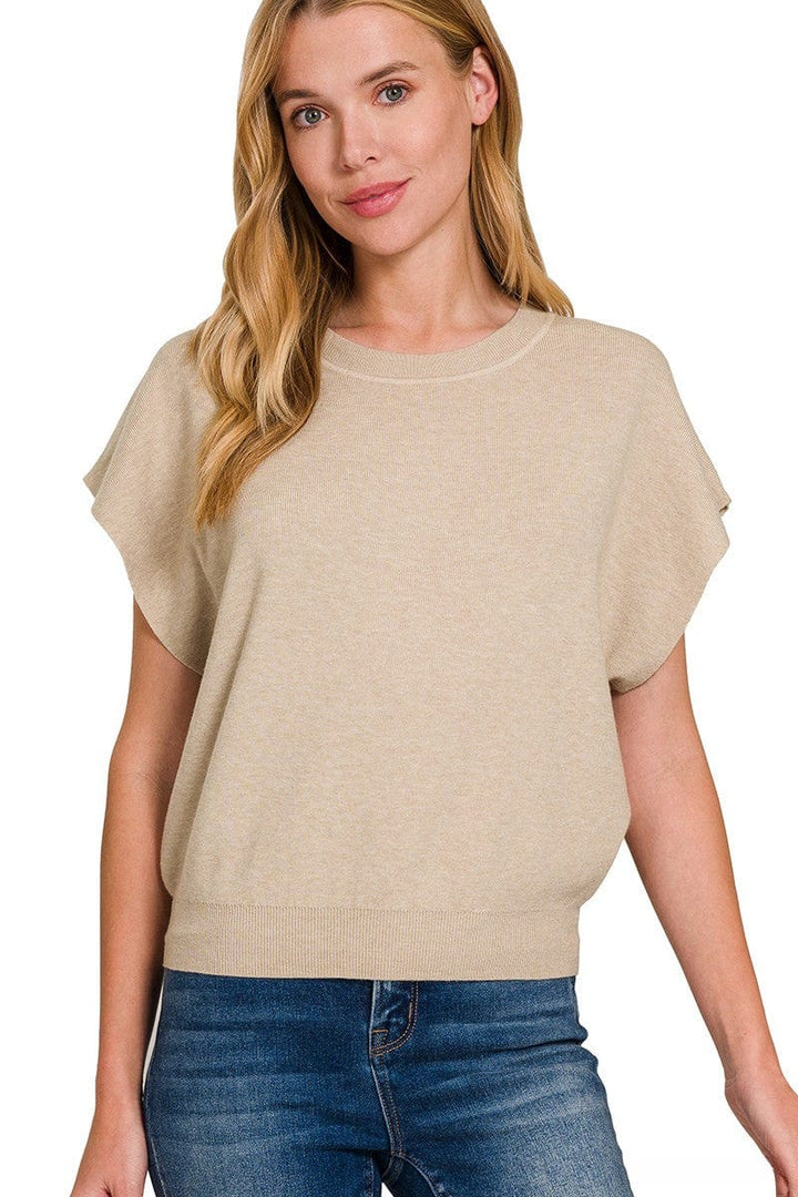 Zenana Round Neck Short Lightweight Dolman Sleeve Sweater