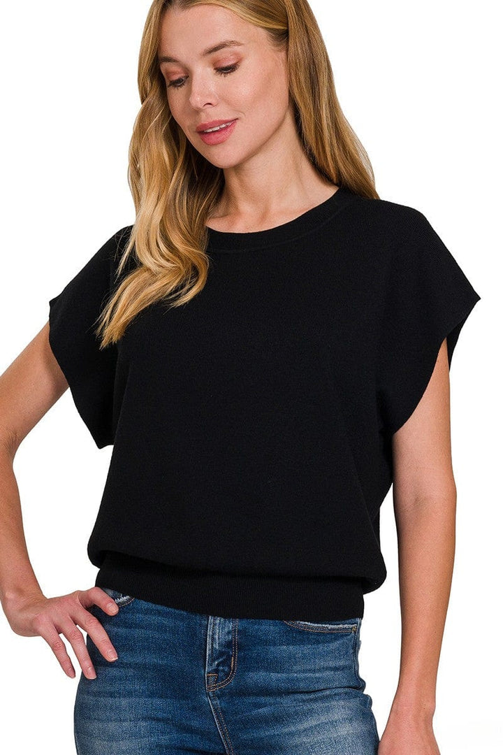 Zenana Round Neck Short Lightweight Dolman Sleeve Sweater