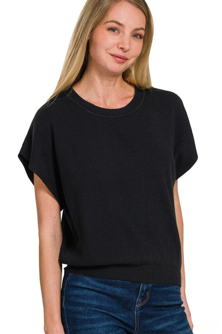 Zenana Round Neck Short Lightweight Dolman Sleeve Sweater