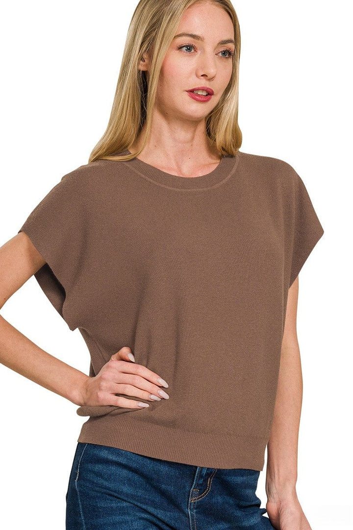 Zenana Round Neck Short Lightweight Dolman Sleeve Sweater