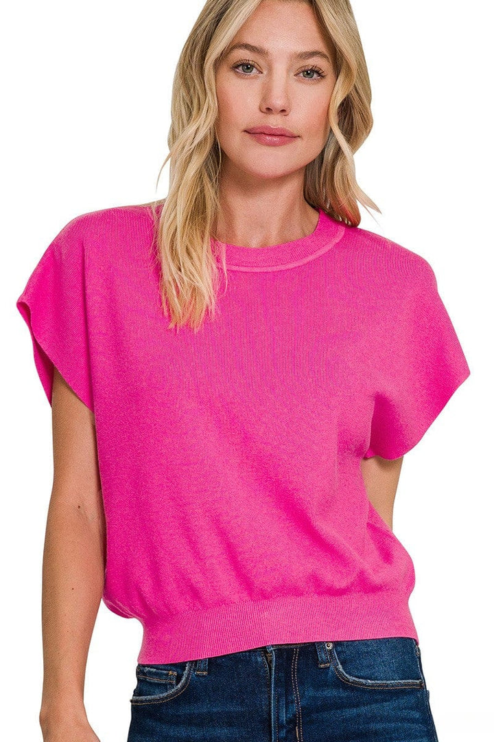 Zenana Round Neck Short Lightweight Dolman Sleeve Sweater