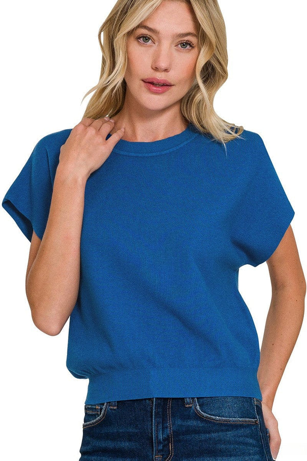Zenana Round Neck Short Lightweight Dolman Sleeve Sweater