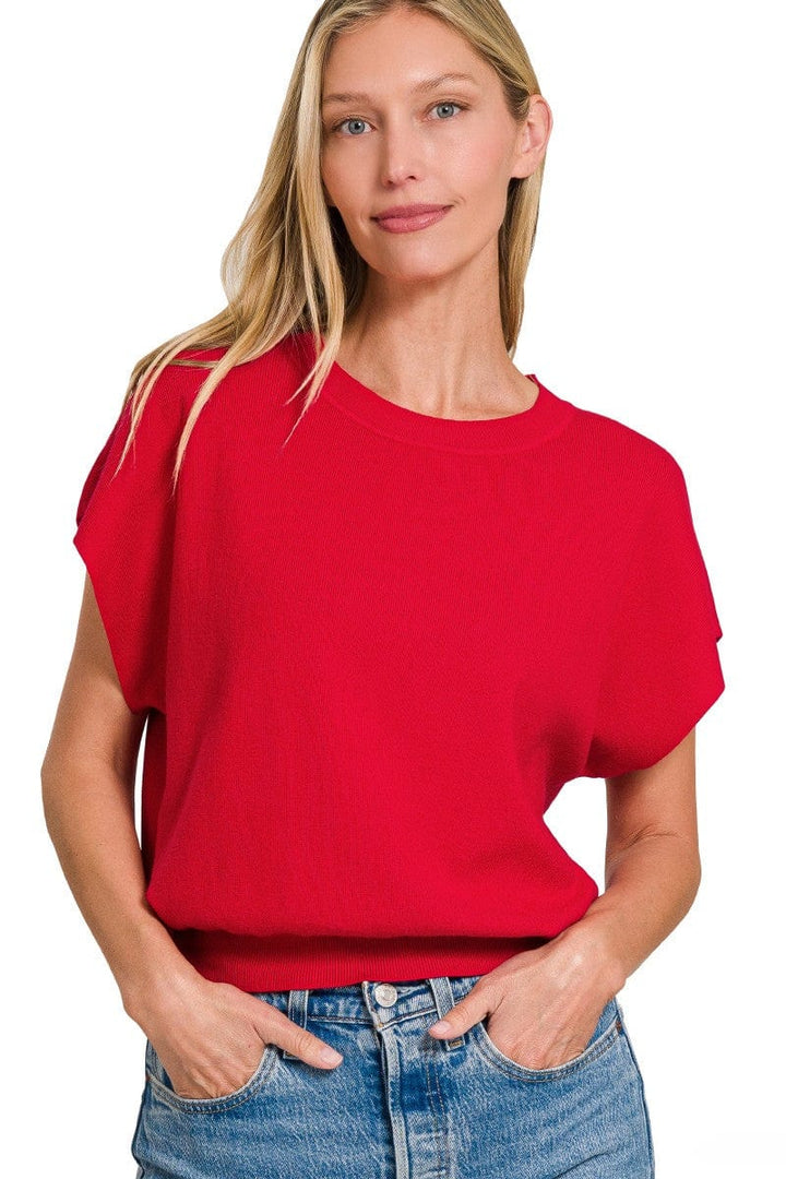 Zenana Round Neck Short Lightweight Dolman Sleeve Sweater