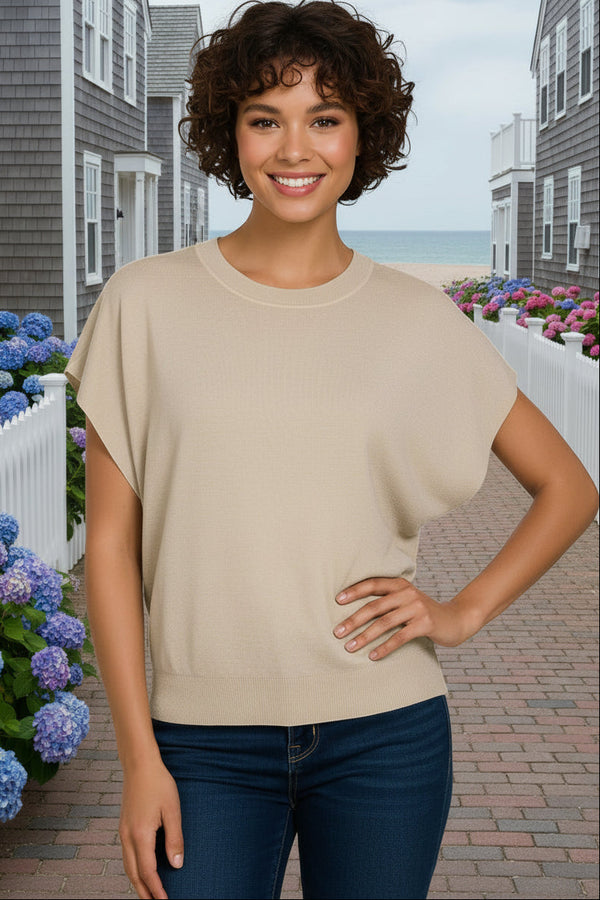Zenana Round Neck Short Lightweight Dolman Sleeve Sweater