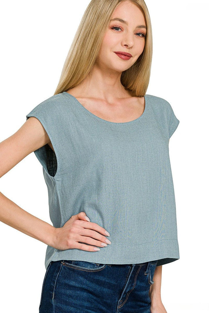 Zenana Round Neck Sleeveless Linen Top