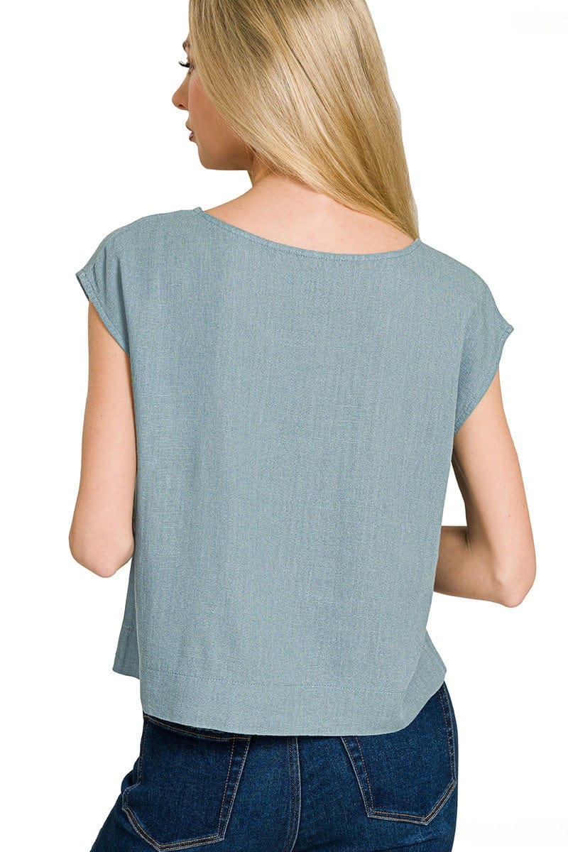 Zenana Round Neck Sleeveless Linen Top