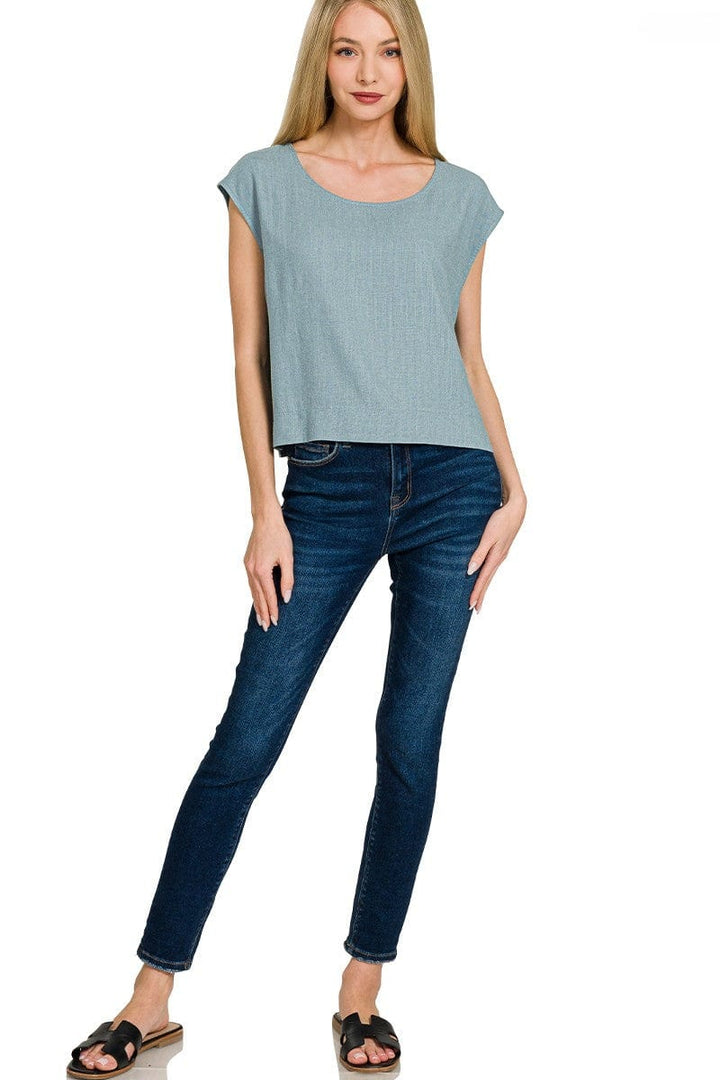 Zenana Round Neck Sleeveless Linen Top