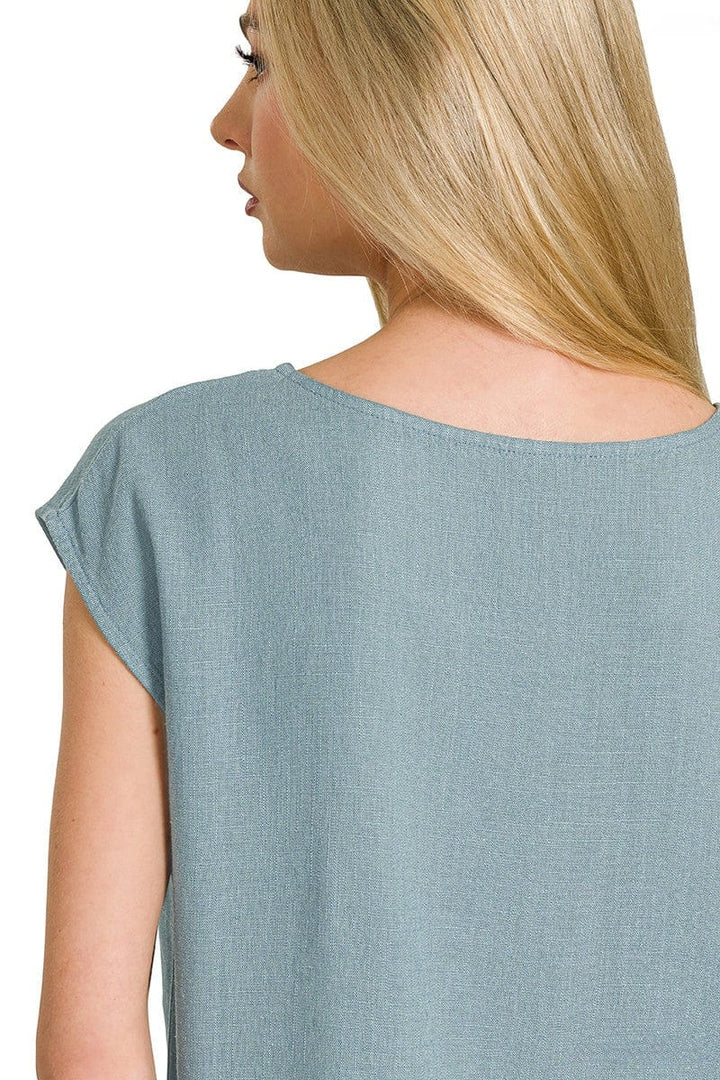 Zenana Round Neck Sleeveless Linen Top