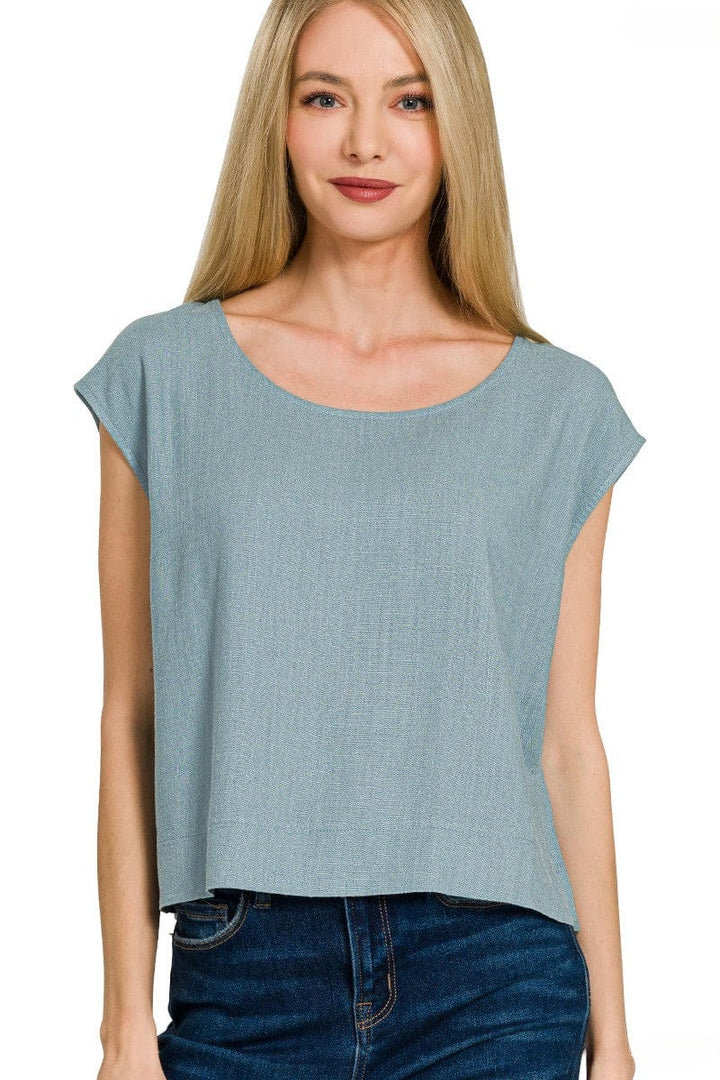Zenana Round Neck Sleeveless Linen Top
