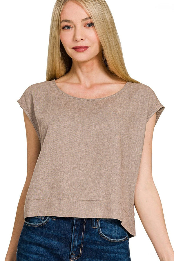 Zenana Round Neck Sleeveless Linen Top
