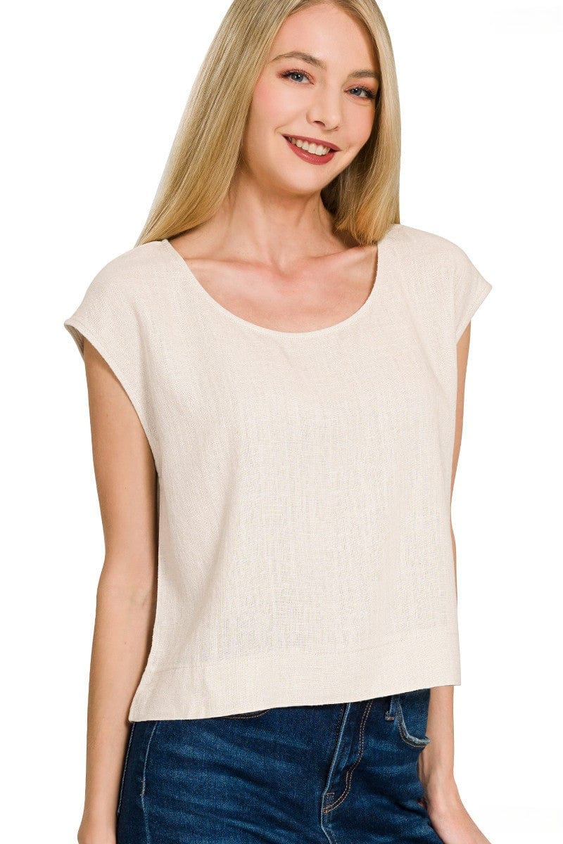 Zenana Round Neck Sleeveless Linen Top