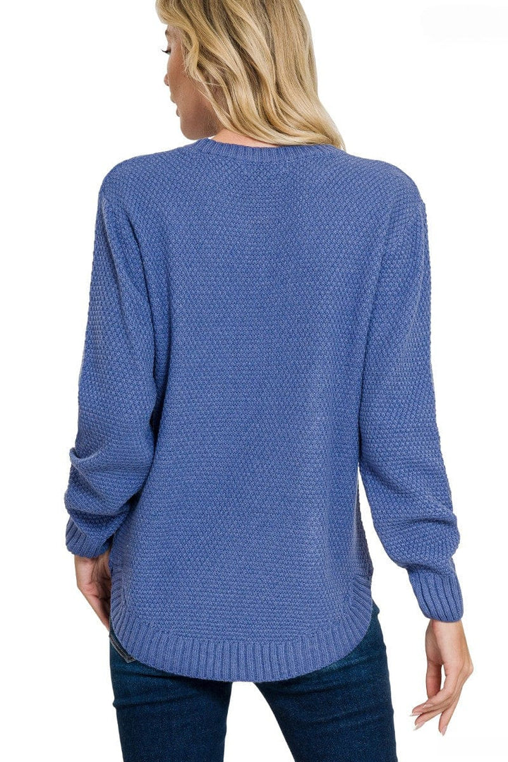 Zenana Round Neck Textured Knit Basic Sweater