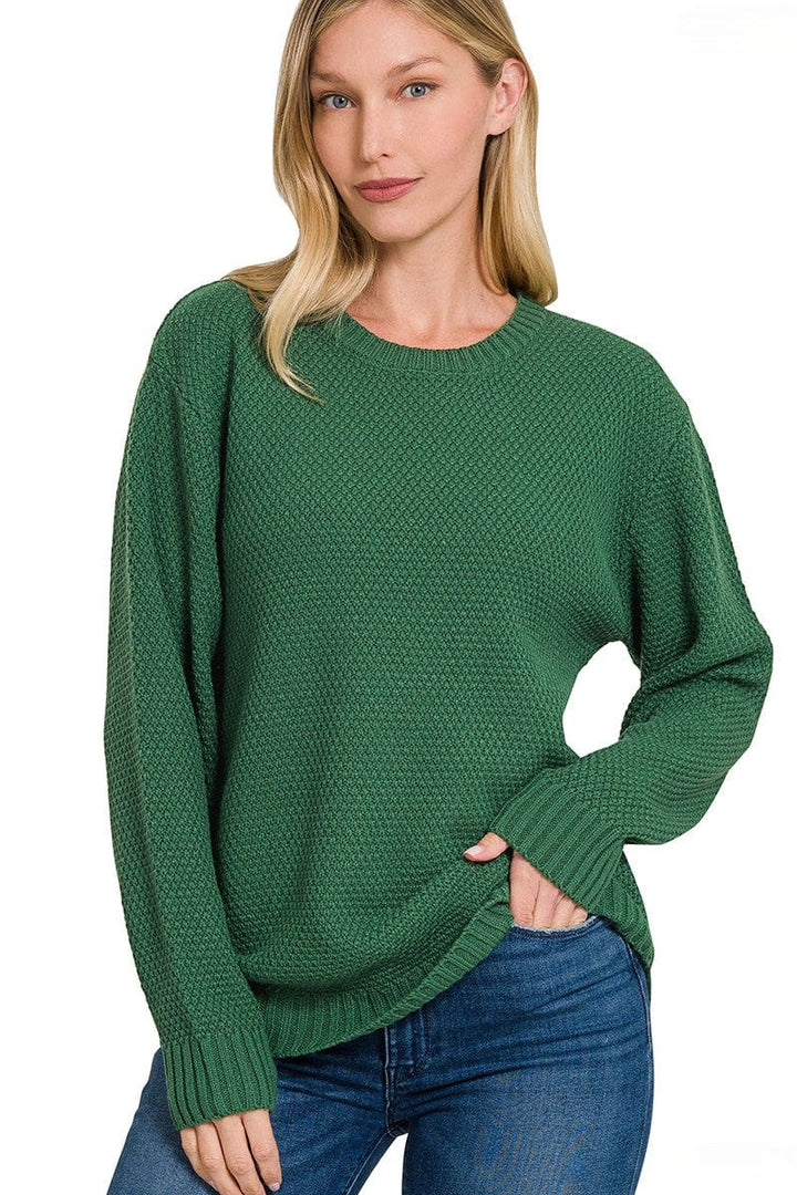 Zenana Round Neck Textured Knit Basic Sweater