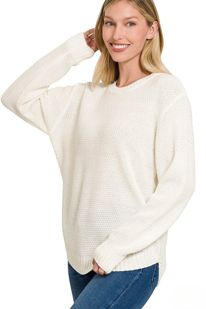 Zenana Round Neck Textured Knit Basic Sweater
