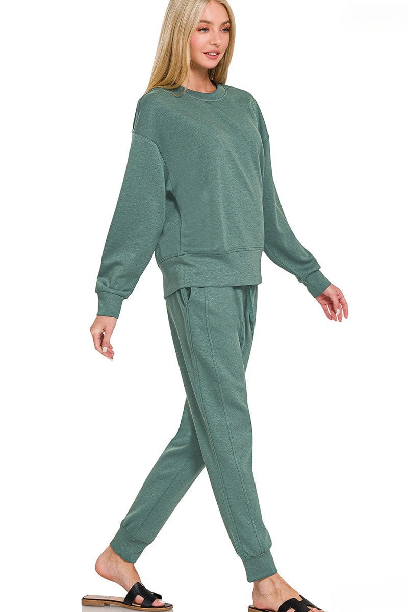 LUENNA セットアップ Zenana Scuba Crewneck Pullover and Joggers 2 Piece Set