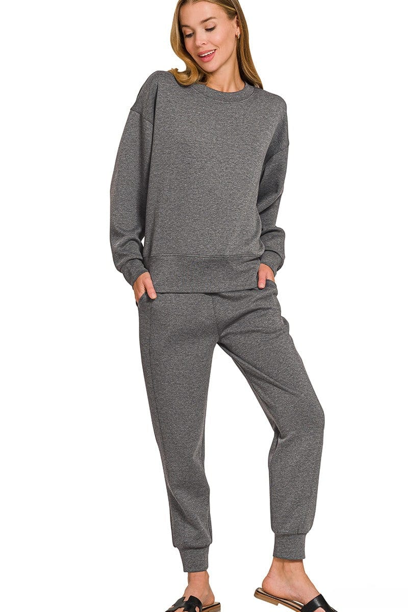 Zenana Scuba Crewneck Pullover and Joggers 2 Piece Set