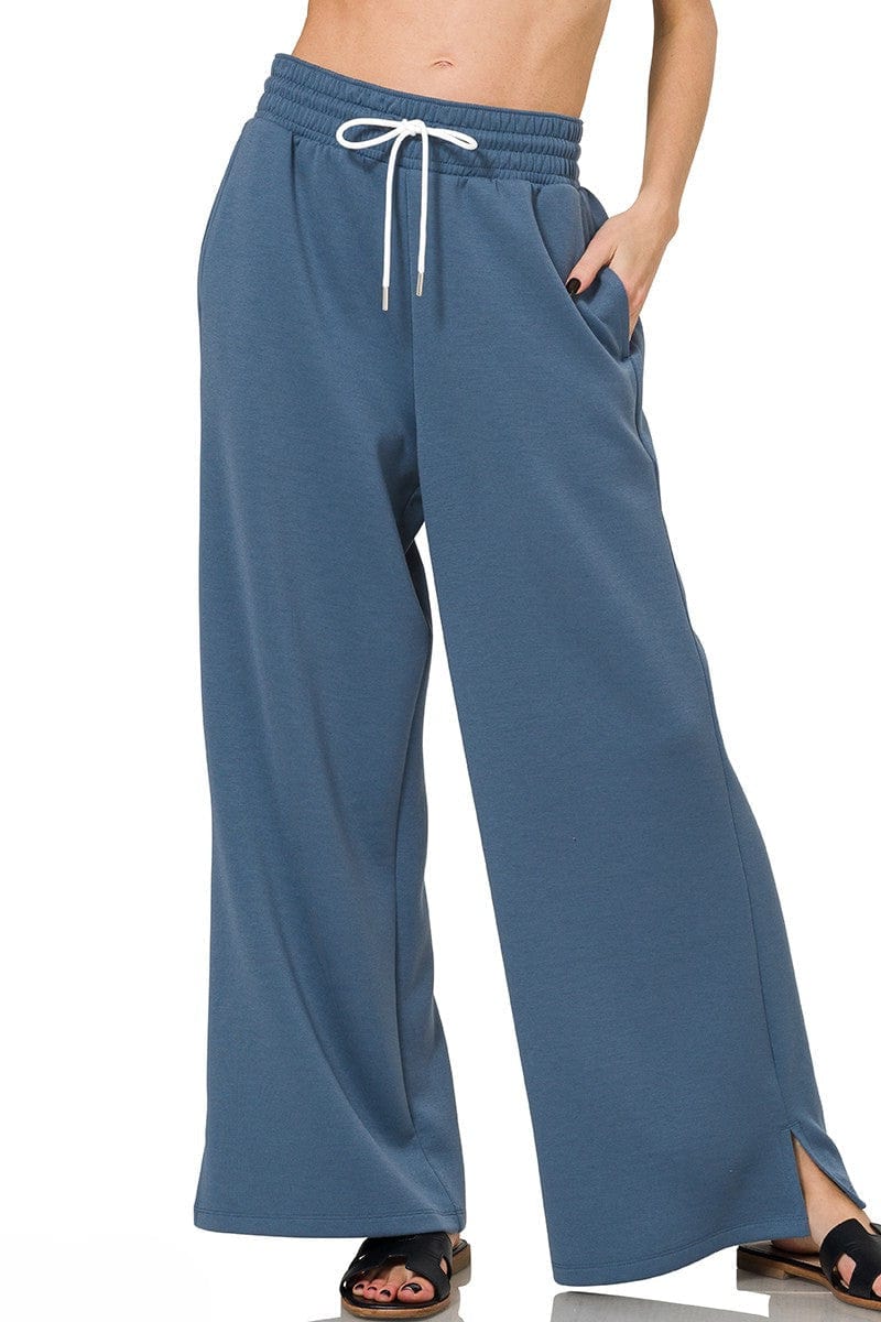 Zenana Scuba Drawstring Lightweight Straight Wide Leg Loungewear Sweatpants