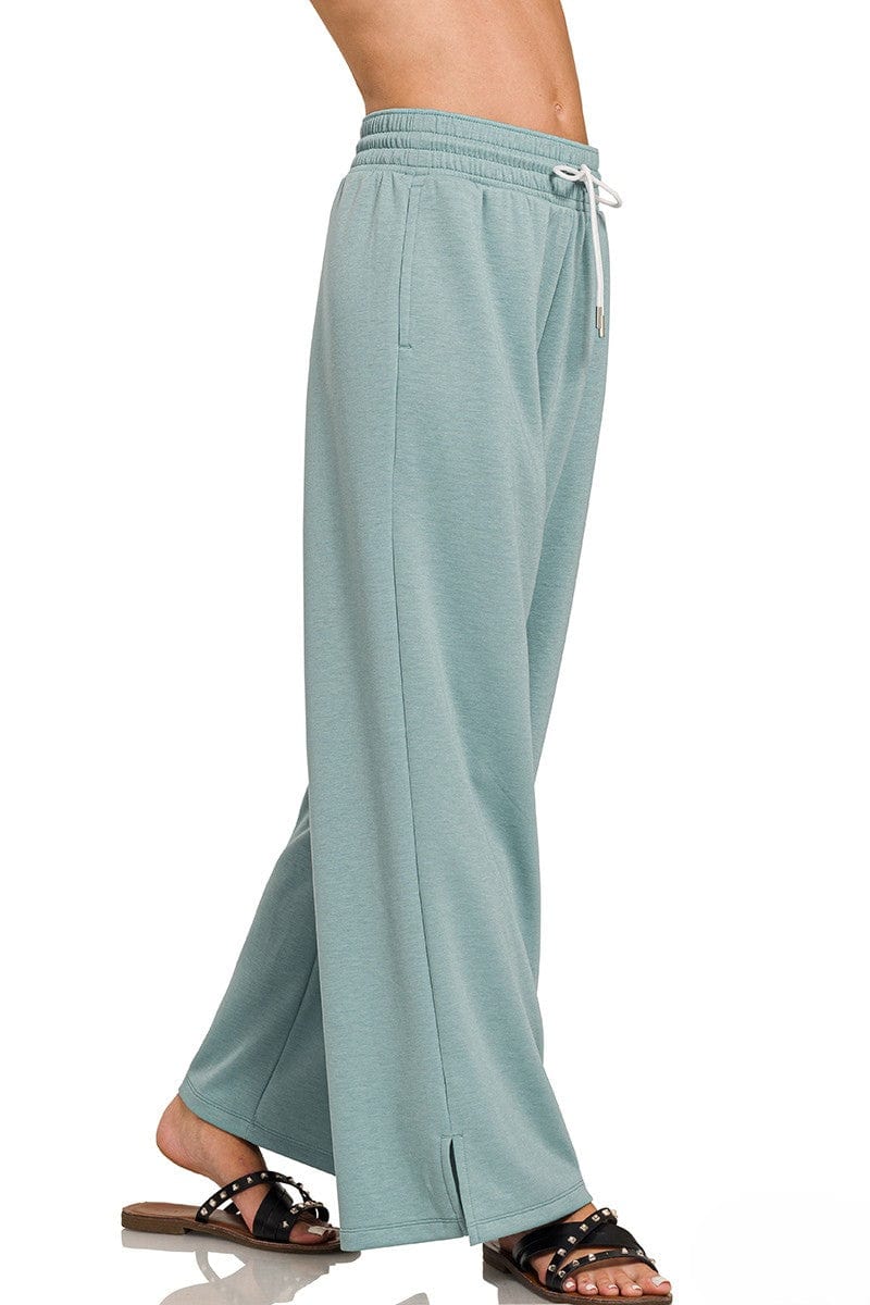 Zenana Scuba Drawstring Lightweight Straight Wide Leg Loungewear Sweatpants