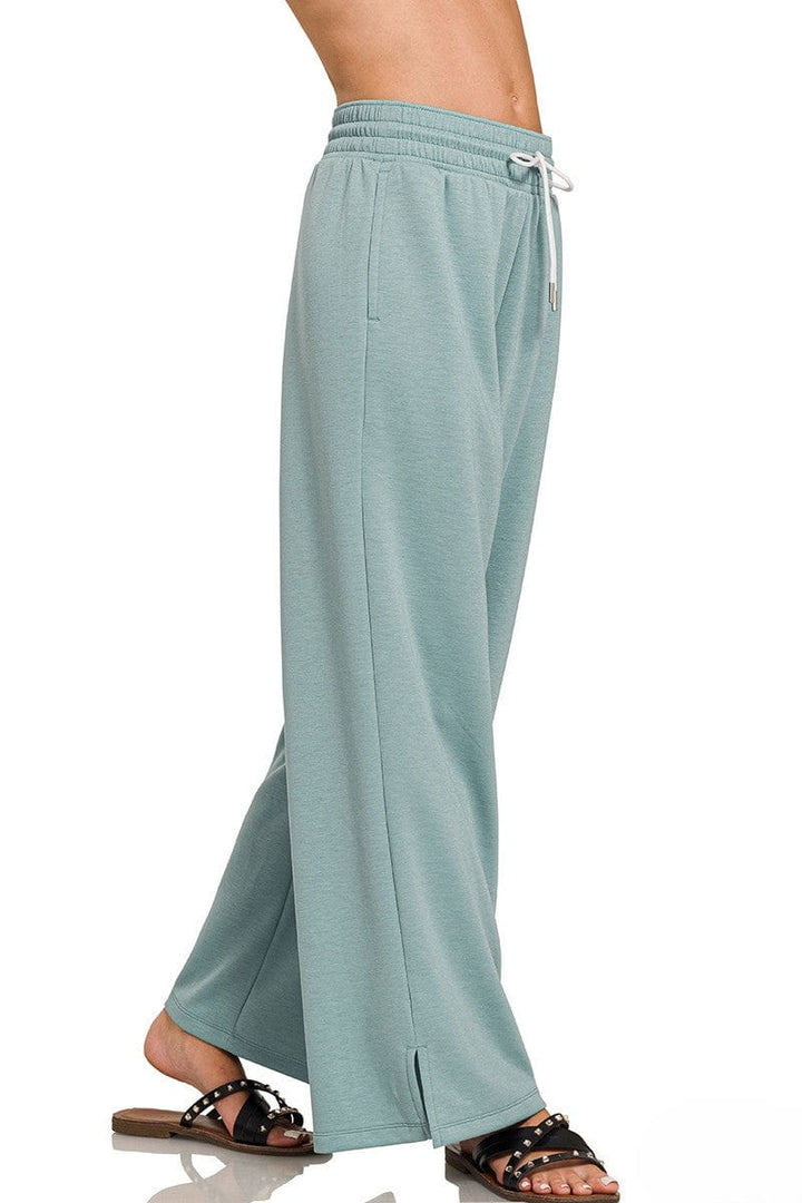 Zenana Scuba Drawstring Lightweight Straight Wide Leg Loungewear Sweatpants