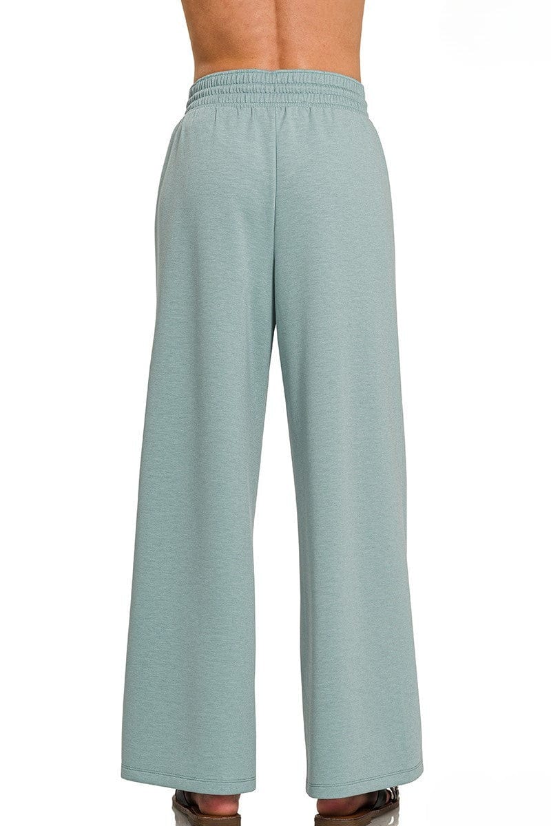 Zenana Scuba Drawstring Lightweight Straight Wide Leg Loungewear