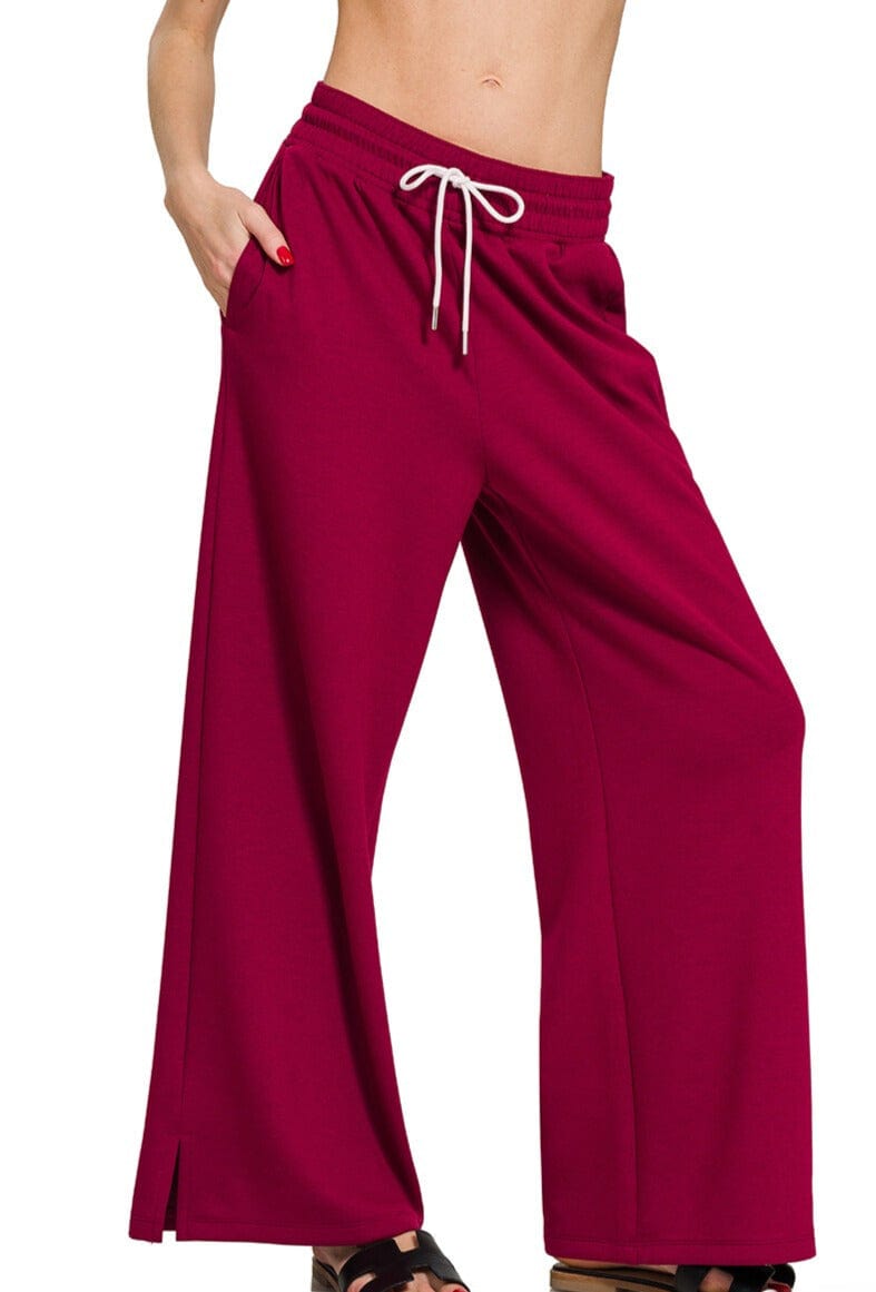 Zenana Scuba Drawstring Lightweight Straight Wide Leg Loungewear Sweatpants