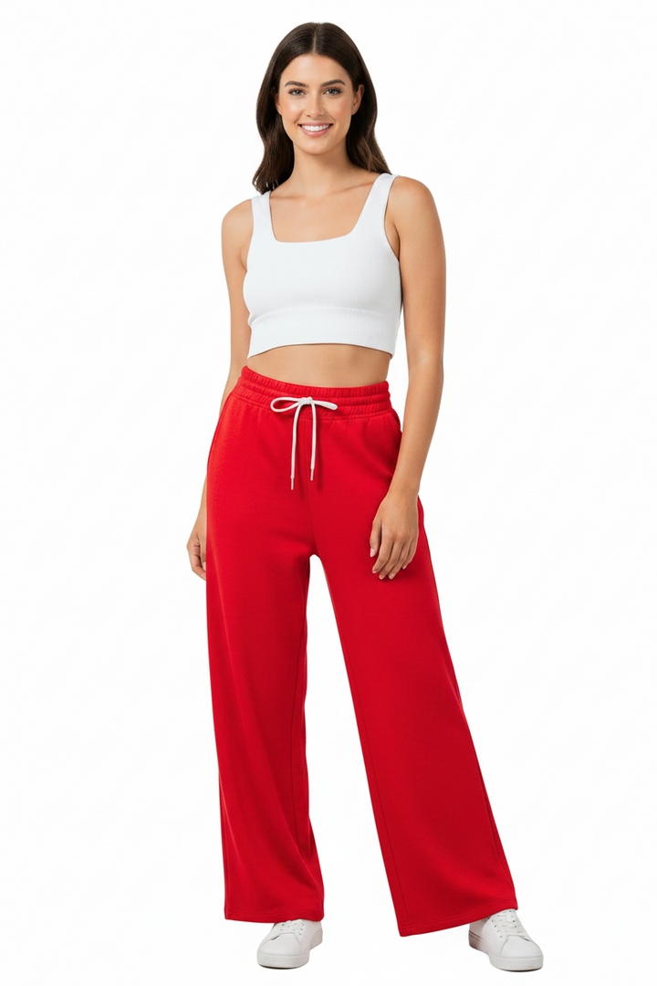 Zenana Scuba Drawstring Lightweight Straight Wide Leg Loungewear